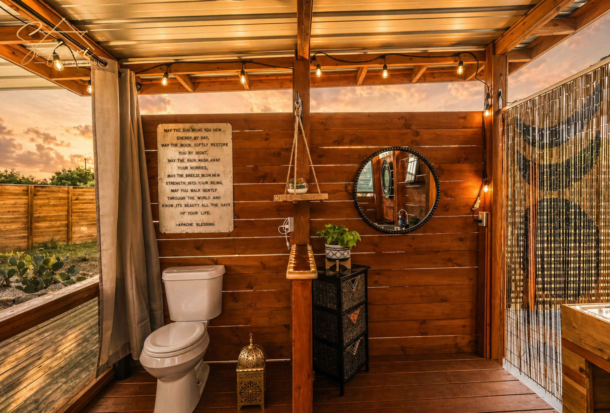 Private Rustic Outdoor Bathroom | Cosmic Nights Marble Falls, TX